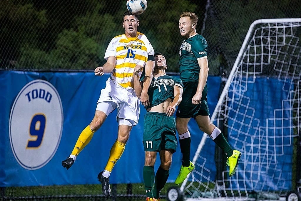 Sean Nealis wins aerial battle at Hofstra University.