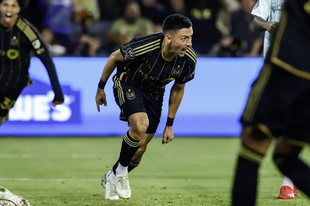 2/26/25 Los Angeles, CA BMO Stadium| Mark Delgado celebrating the game winning goal over the Rapids. Mandatory Credit: LAFC/Concacaf Champions Cup