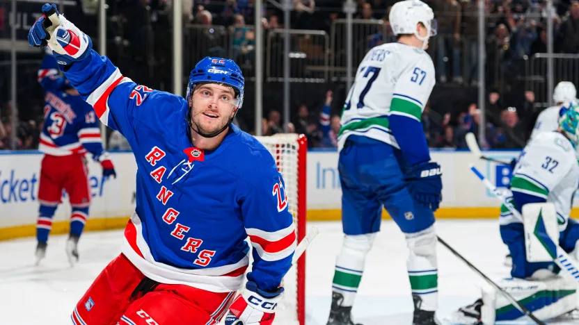 3/22/2025 Madison Square Garden, New York, NY Jonny Brodzinsky scores two goals. Photo by NY Rangers