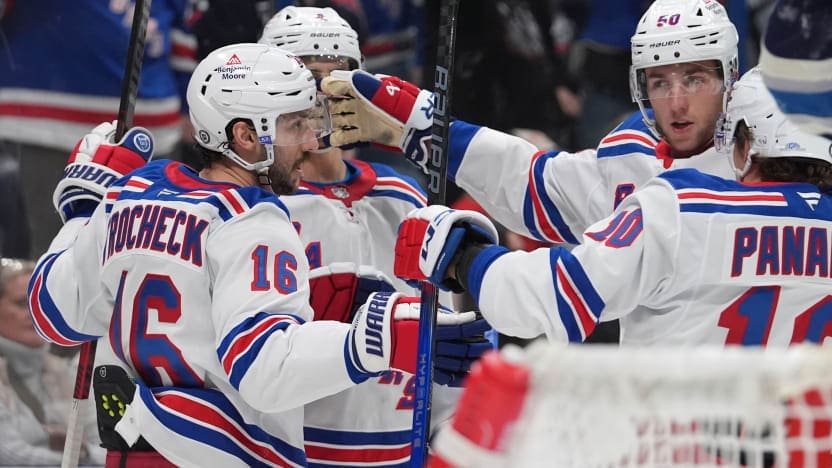 3/15/2025 Nationwide Arena, Columbus, OH. Rangers Celebrate a win Photo by NY Rangers