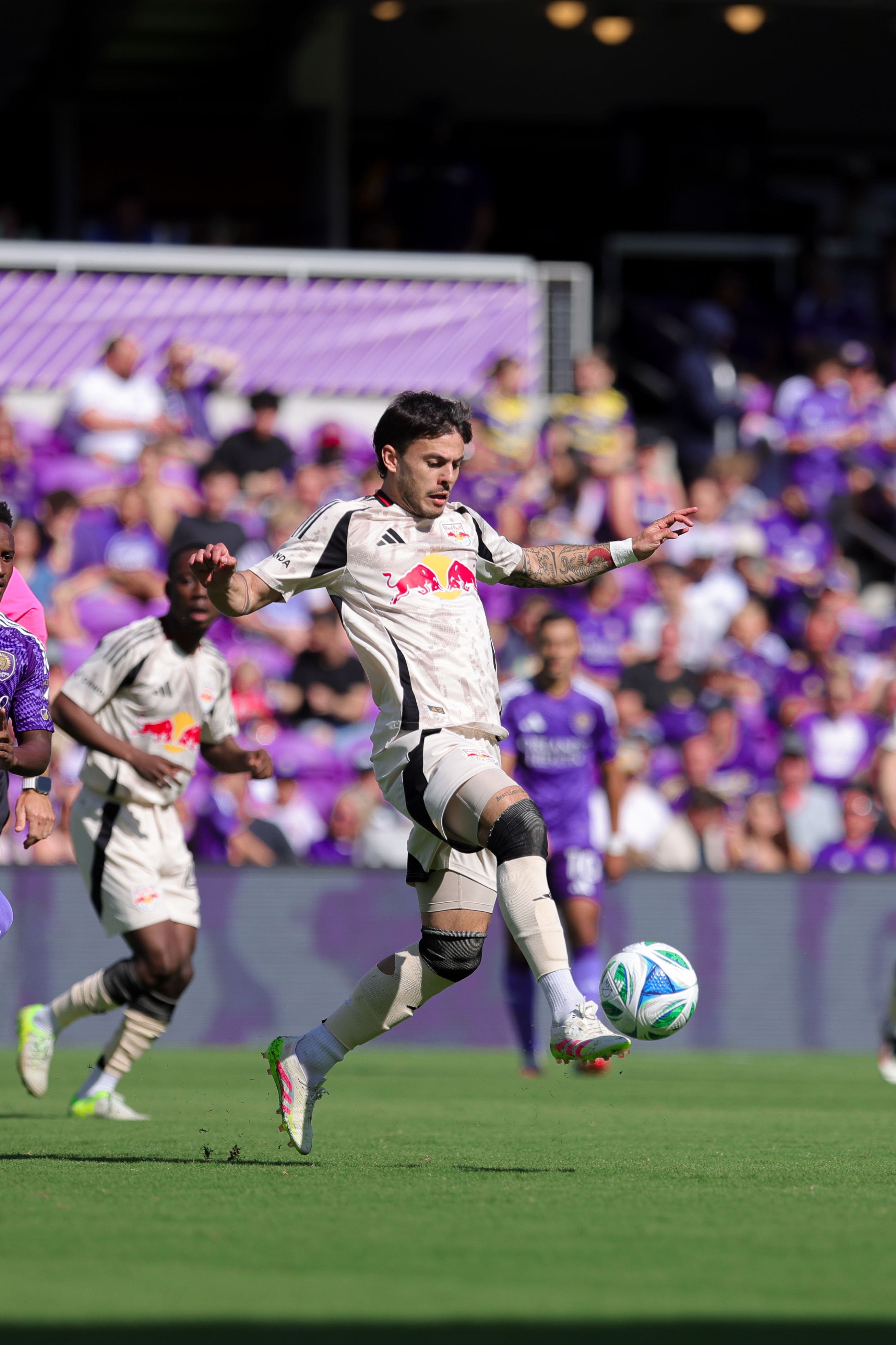 4/12/2025 Inter&Co Stadium, ORlando, FL Felipe Carballo dribbles the ball Photo by Zach Lahey of NY Red Bulls