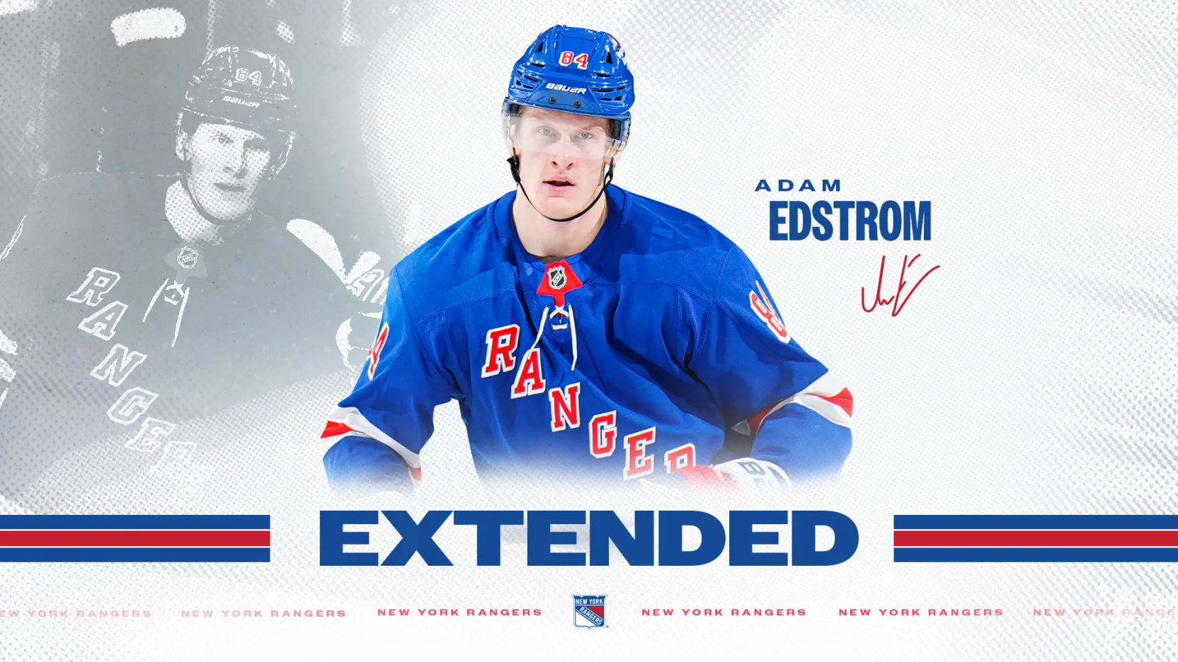 6/23/25 New York Rangers extend contract with Adam Edstrom. Mandatory Credit: New York Rangers