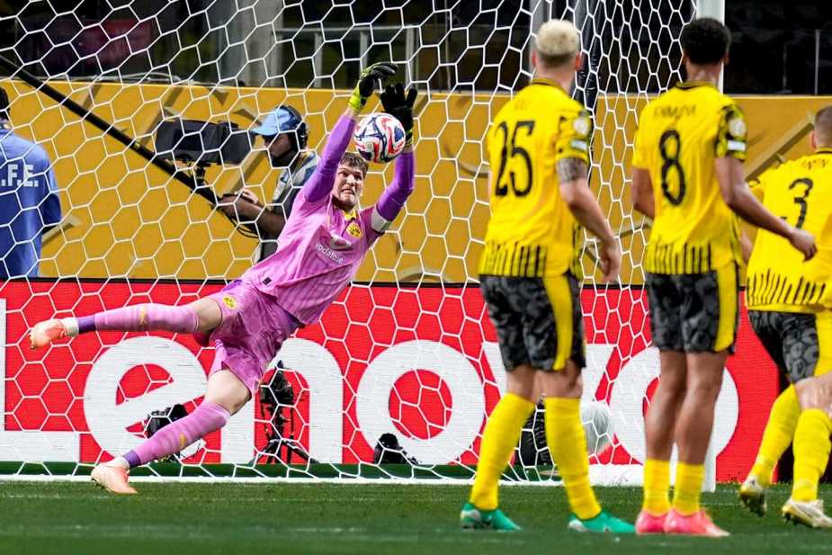 7/1/25 Dortmund goalkeeper making a big save to keep his side ahead in the game. Mandatory Credit: BVB Dortmund/FIFA