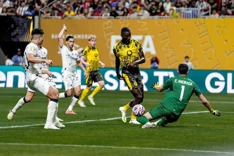 7/1/25 Monterrey goalkeeper making a big save to keep his side in the game. Mandatory Credit: BVB Dortmund/FIFA