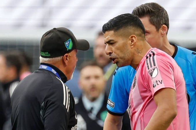 8/31/2025 Lumen Field, Seattle WA., Luis Suarez spits at the head of security of the Seattle Sounders Mandatory Credit: Getty Images