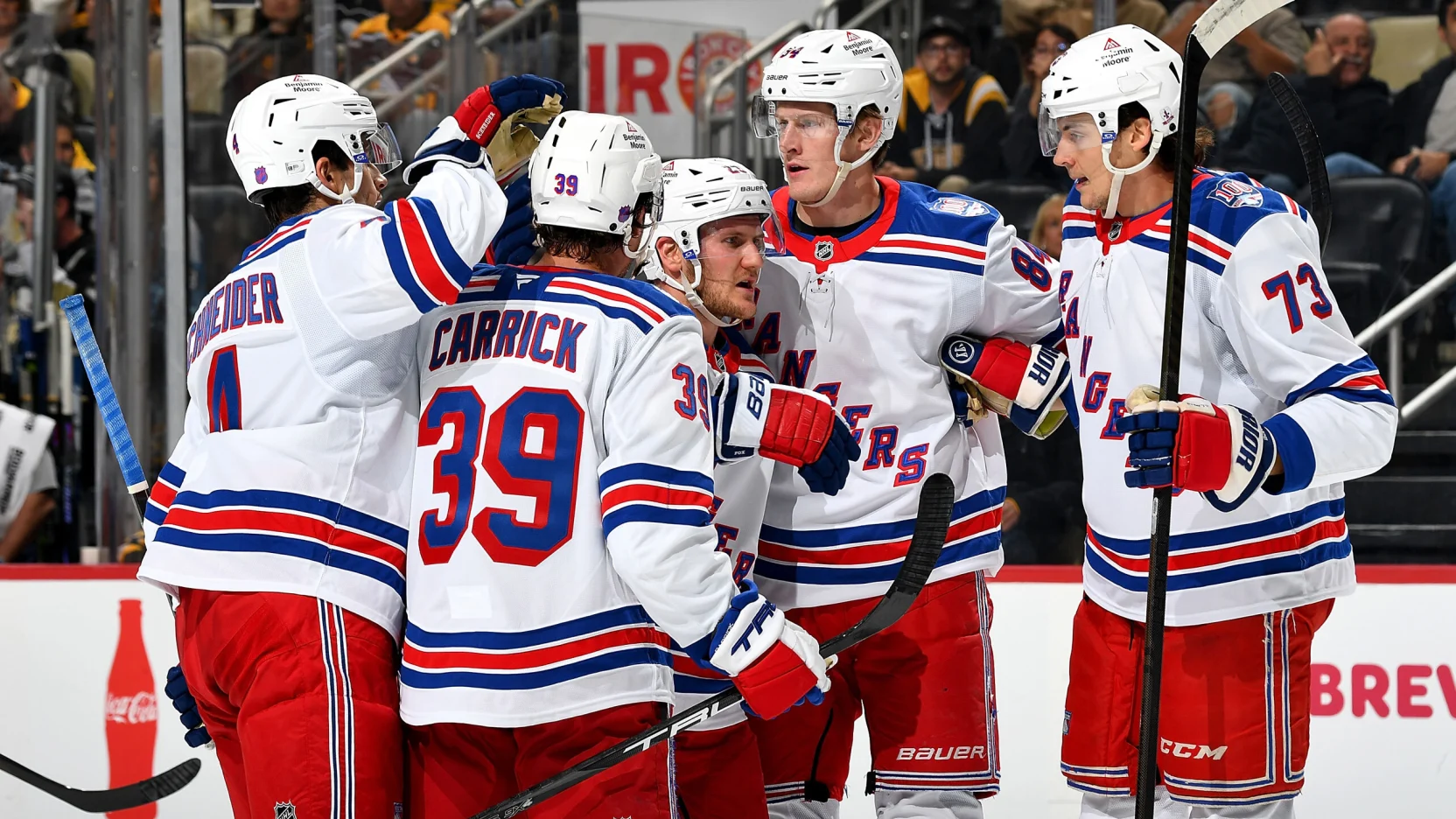 10/10/25 PPG Paints Arena, Pittsburgh, PA Sam Carrick's line scored a goal Mandatory Credit: NY Rangers
