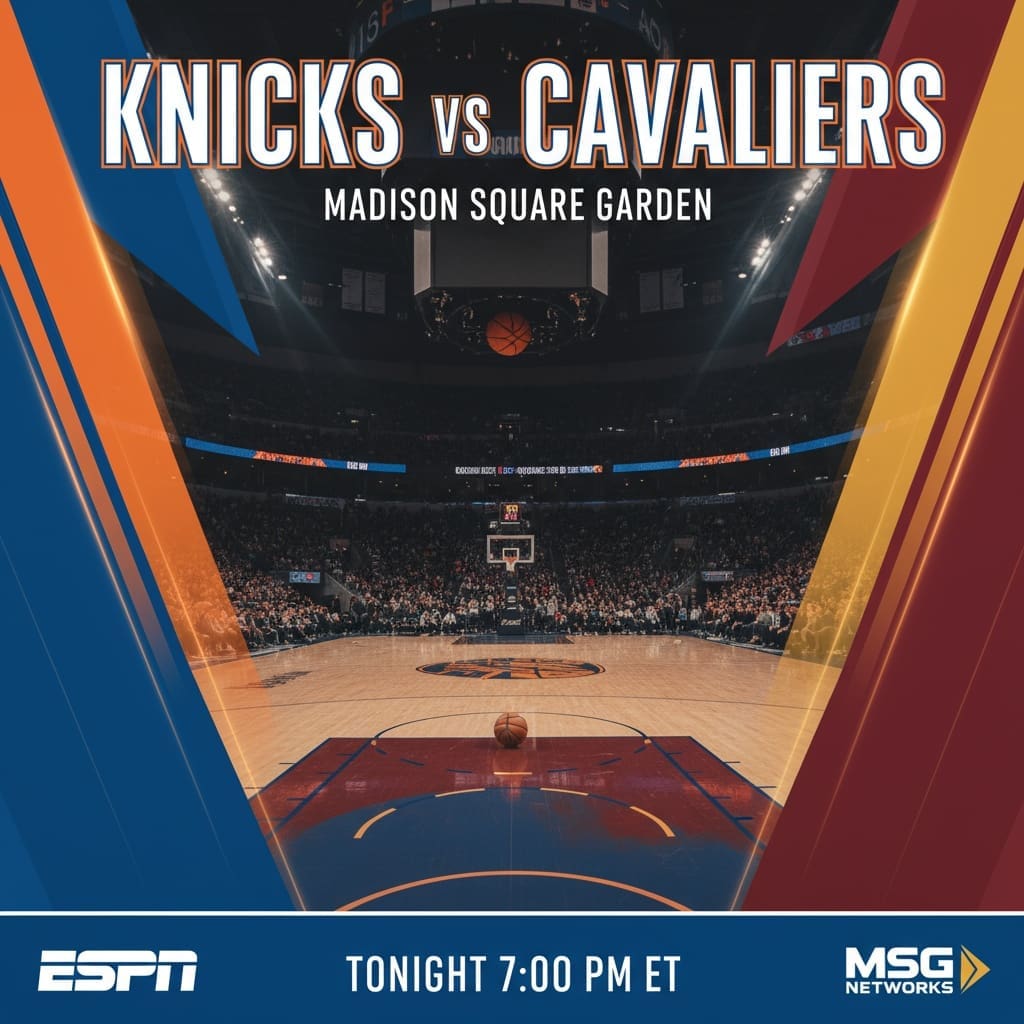 New York Knicks vs Cleveland Cavaliers game preview graphic for October 21, 2025 at Madison Square Garden