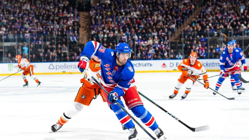 12/15/2025 Madison Square garden, New York, NY., Matthew Robertson scored his second of the season. Mandatory Credit: New York Rangers