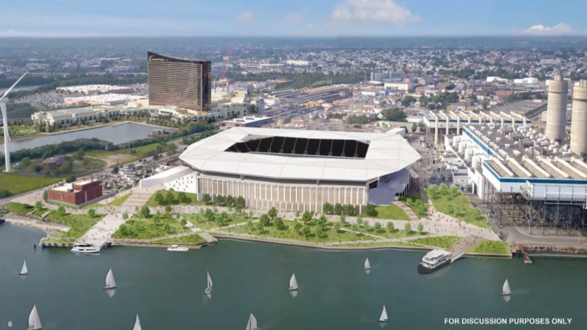 A rendering of the Everett Soccer Stadium that will be located in Everett, Massachusetts for the New England Revolution. Mandatory Credit: NBC Boston