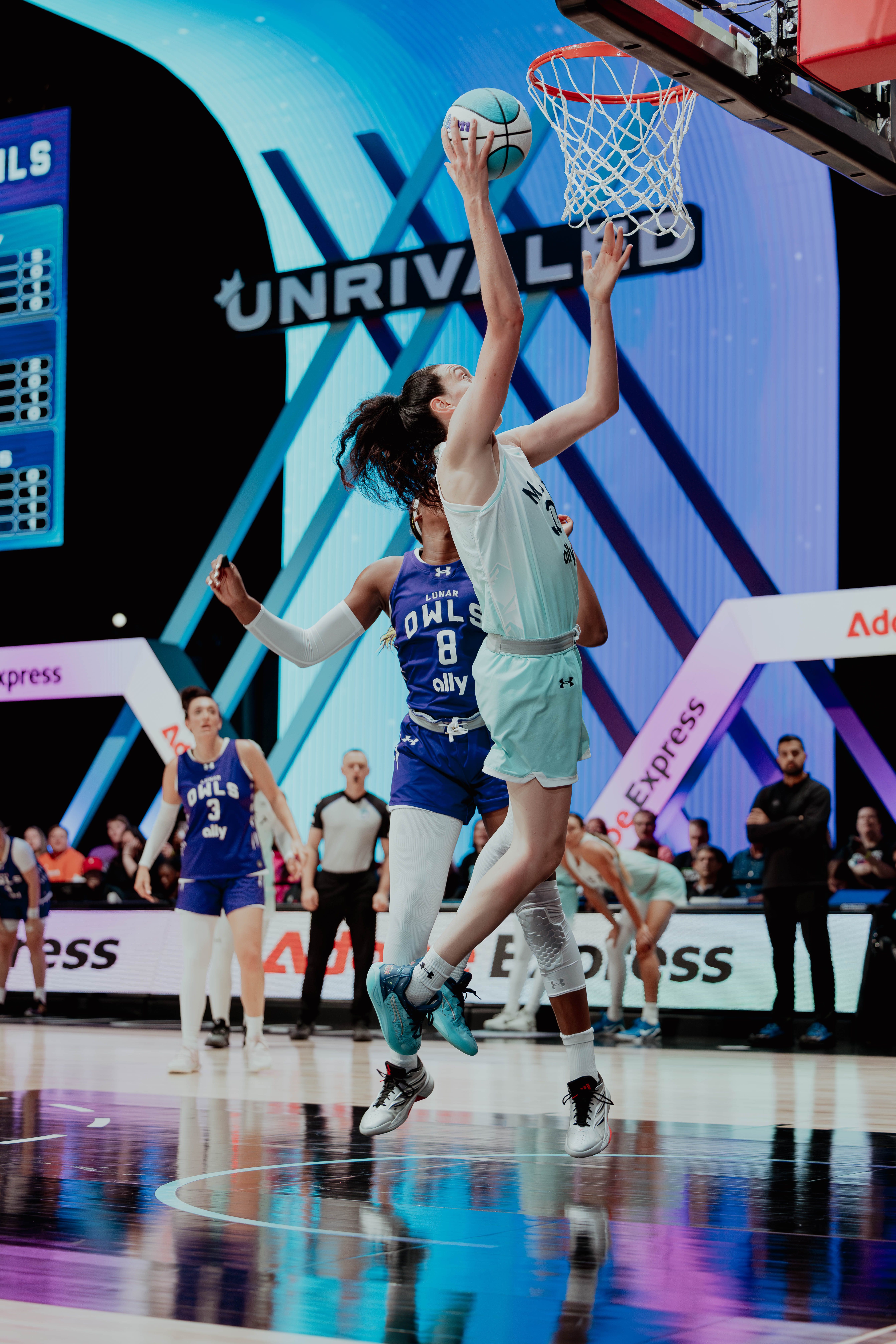 Breanna Stewart of Mist BC prepares to take a shot while guarded by a Lunar Owls BC player at Sephora Arena.