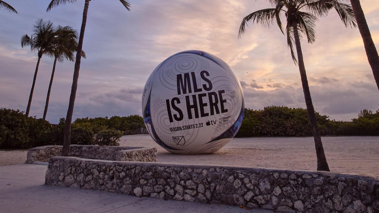 2/20/25 South Beach, FL| MLS IS HERE Ball placed on the beach in Miami to celebrate the start of the season. Mandatory Credit: MLS/Apple