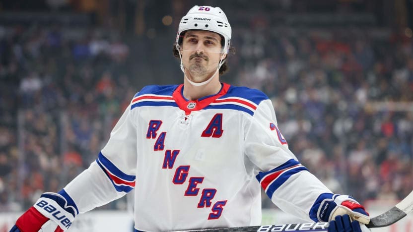 3/28/2025 Honda center, Anaheim, CA. Chris Kreider on the ice. Photo by NY Rangers