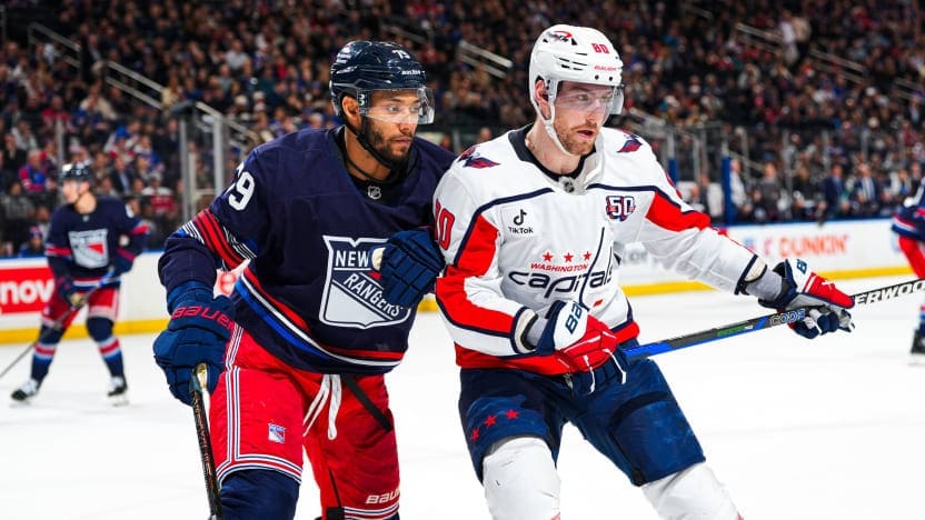 3/5/2025 Madison Square Garden, New York, NY K'Andre Miller defending his man Photo by NY Rangers