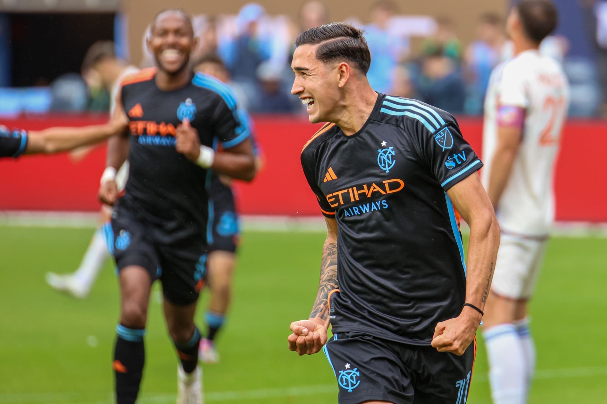 5/4/25, Queens, New York City, Citi Field, Julián Fernández #11 of New York City FC celebrates after scoring his team's first goal Jose Pichirilo /Bad Dawg Sports