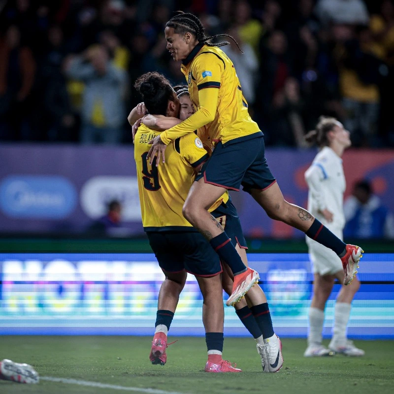 Ecuador celebrates their comeback against Uruguay.