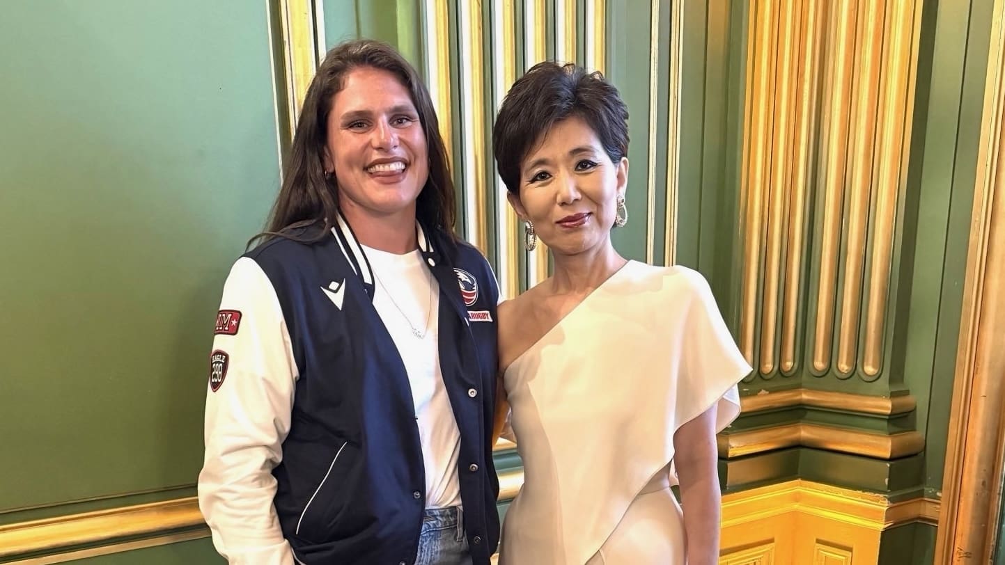 Michele Kang at USA Rugby with Rugby star Ilona Maher