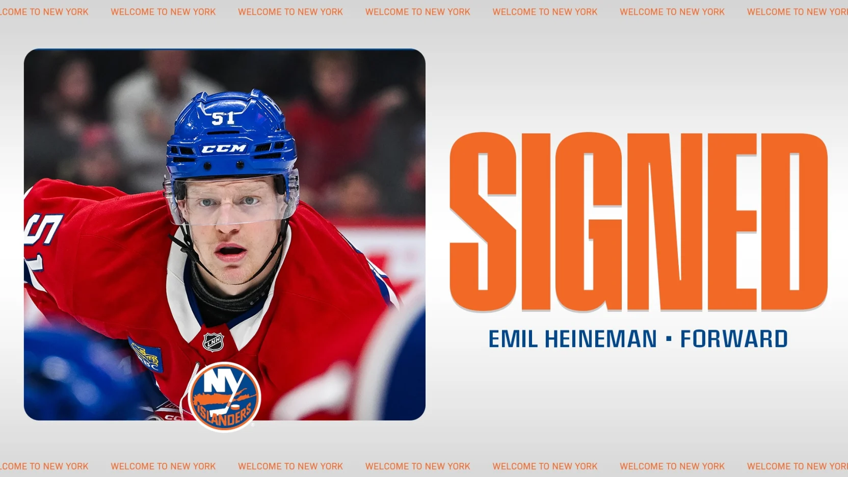 7/2/25 NY Islanders sign former Montreal Canadien Emil Heineman. Mandatory Credit: NY Islanders