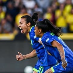 8/2/2025 Marta Celebrates her goal and Brazil's third equalizer. Mandatory Credit CONMEBOL.com