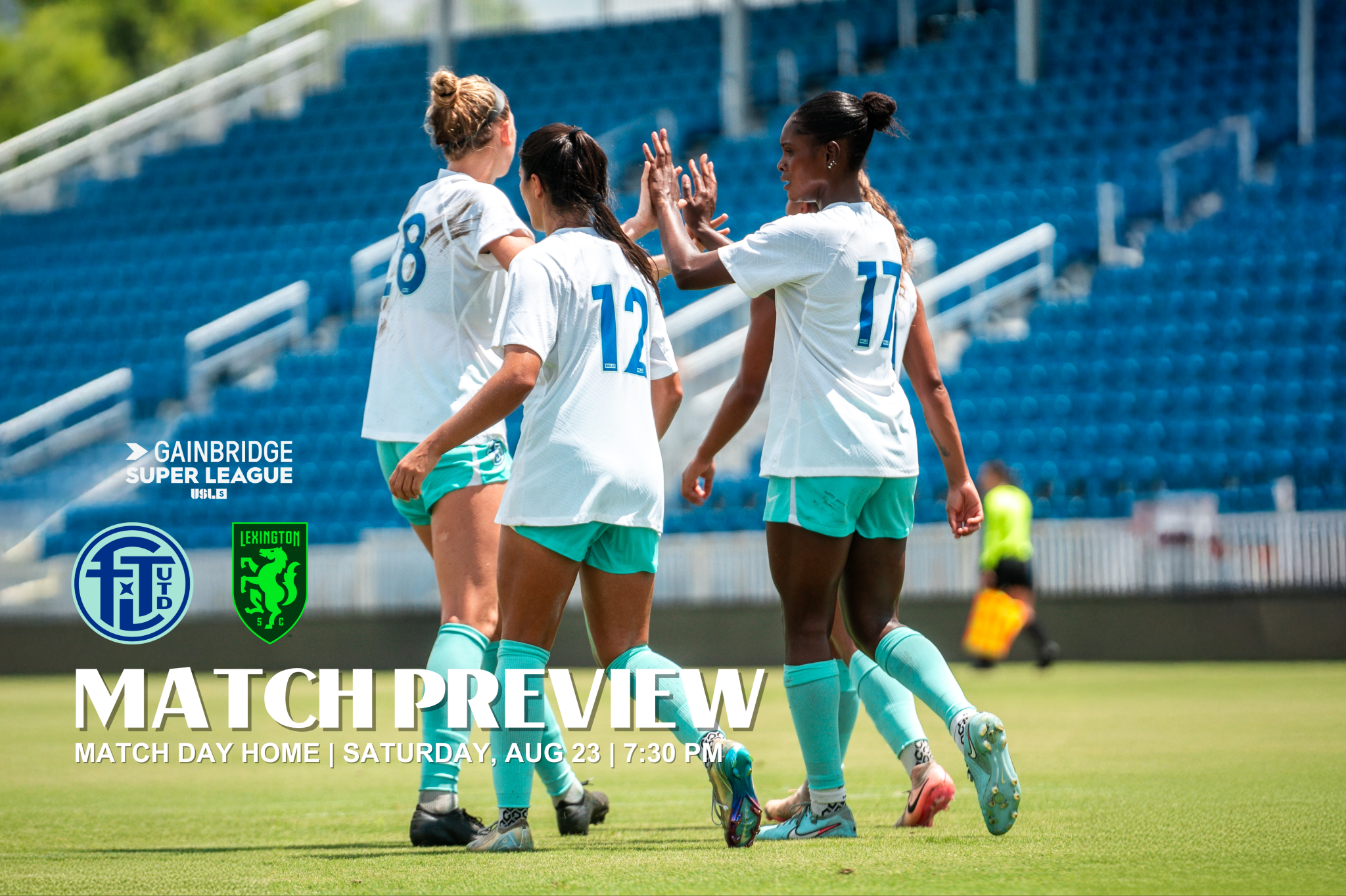 Fort Lauderdale United FC match preview graphic for 2025/26 Gainbridge Super League season opener against Lexington SC
