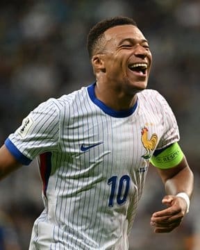 9/5/2025 Stadion Miejski, Inowrocław, Poland . Kylian M'Bappe celebrates his goal. Mandatory Credit UEFA.com