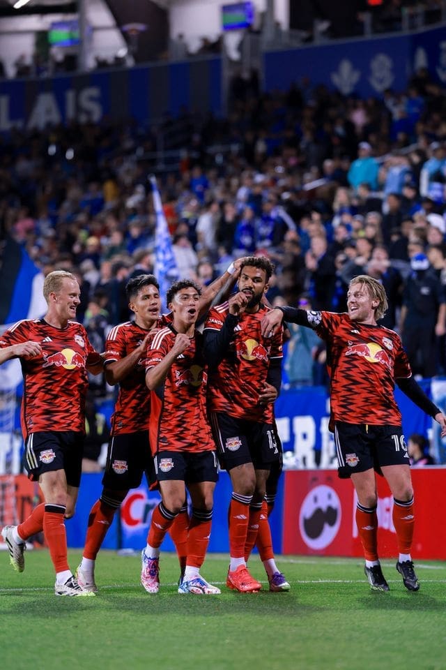 9/20/2025 Stade Saputo, Montreal, QC, NY Red Bulls celebrating 2nd goal. Mandatory Credit: New York Red bulls