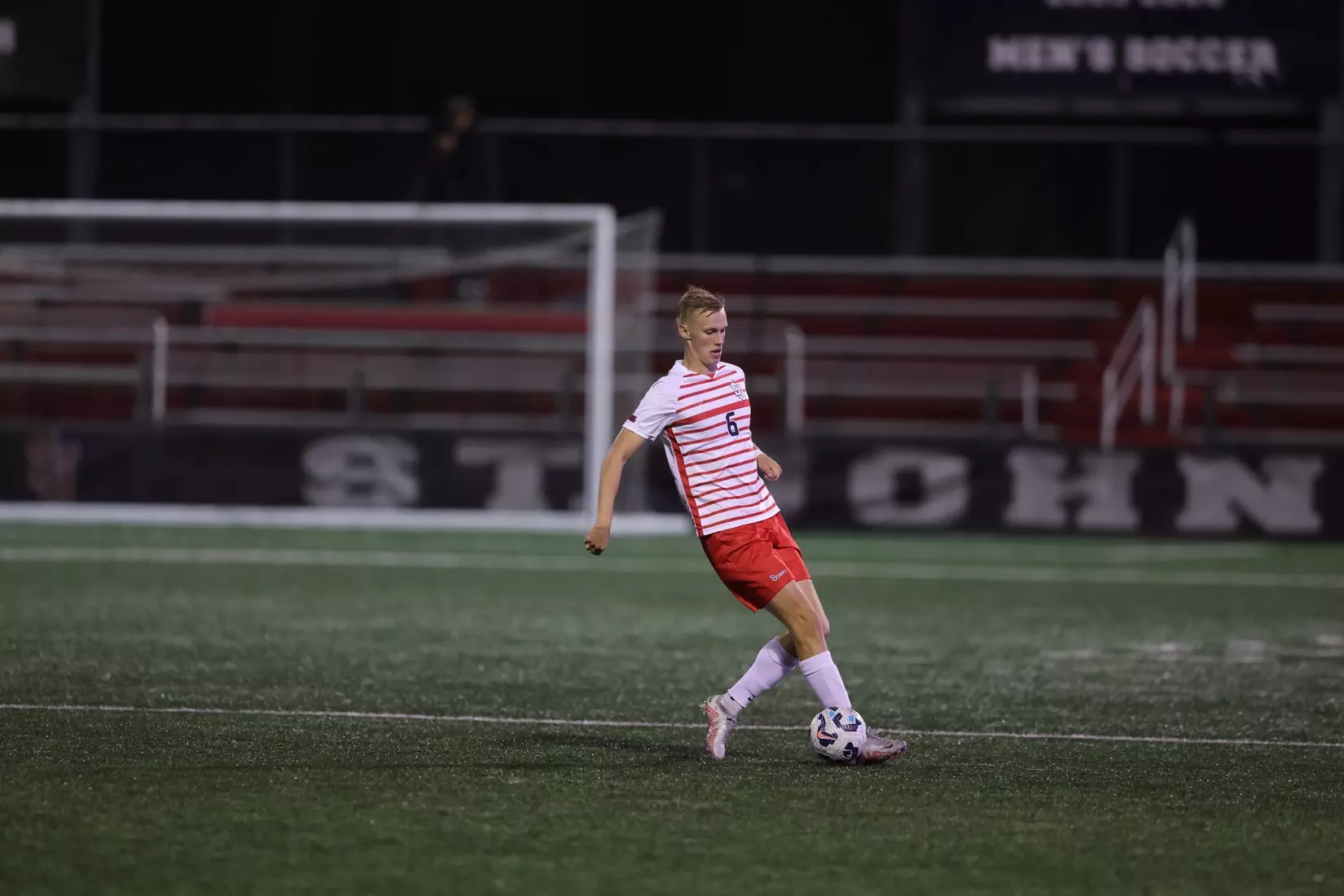 St. John's University defender Bjorn Nikolajewski celebrates after scoring his first collegiate goal in the Red Storm's 1-0 victory over FDU at Belson Stadium