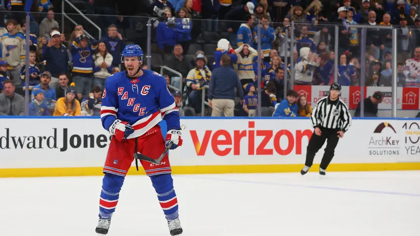 12/18/2025 Enterprise Arena, St. Louis, MO., J.T. Miller wins it in overtime. Mandatory Credit: New York Rangers