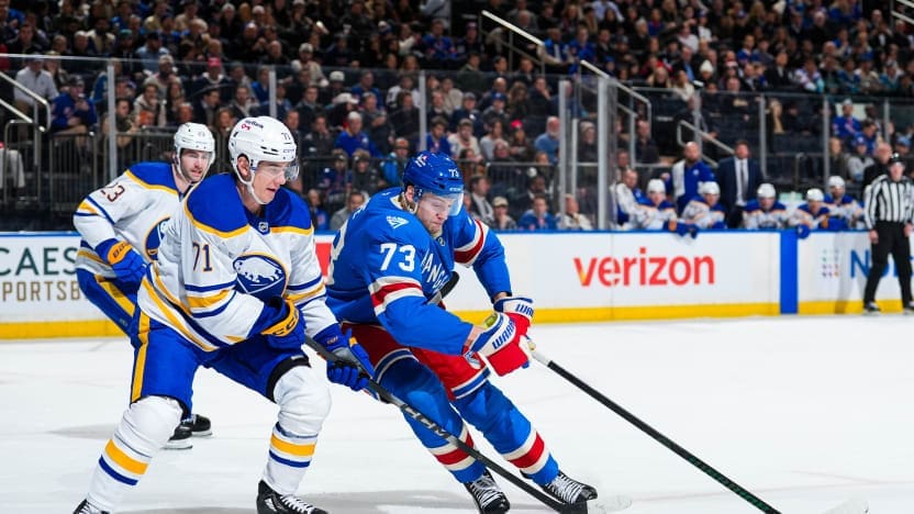 1/8/2026 Madison Square Garden New York, NY., Matt Rempe Skates into the Sabres zone. Mandatory Credit: New York Rangers