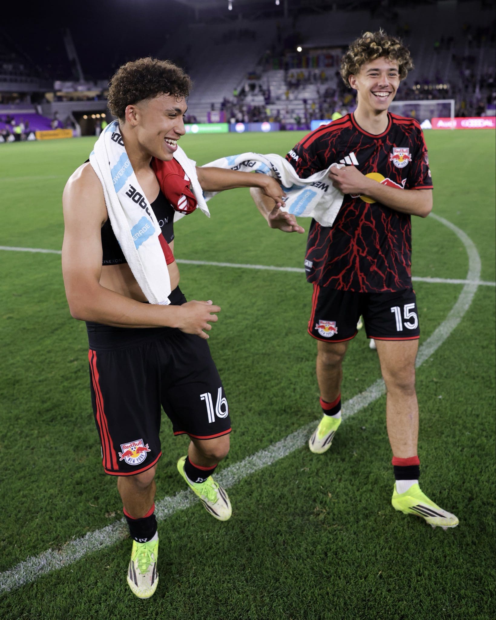 2/21/2026 Inter&Co Stadium, Orlando FL., Julian Hall Celebrates a win after scoring two goals. Mandatory Credit: Red Bull New York