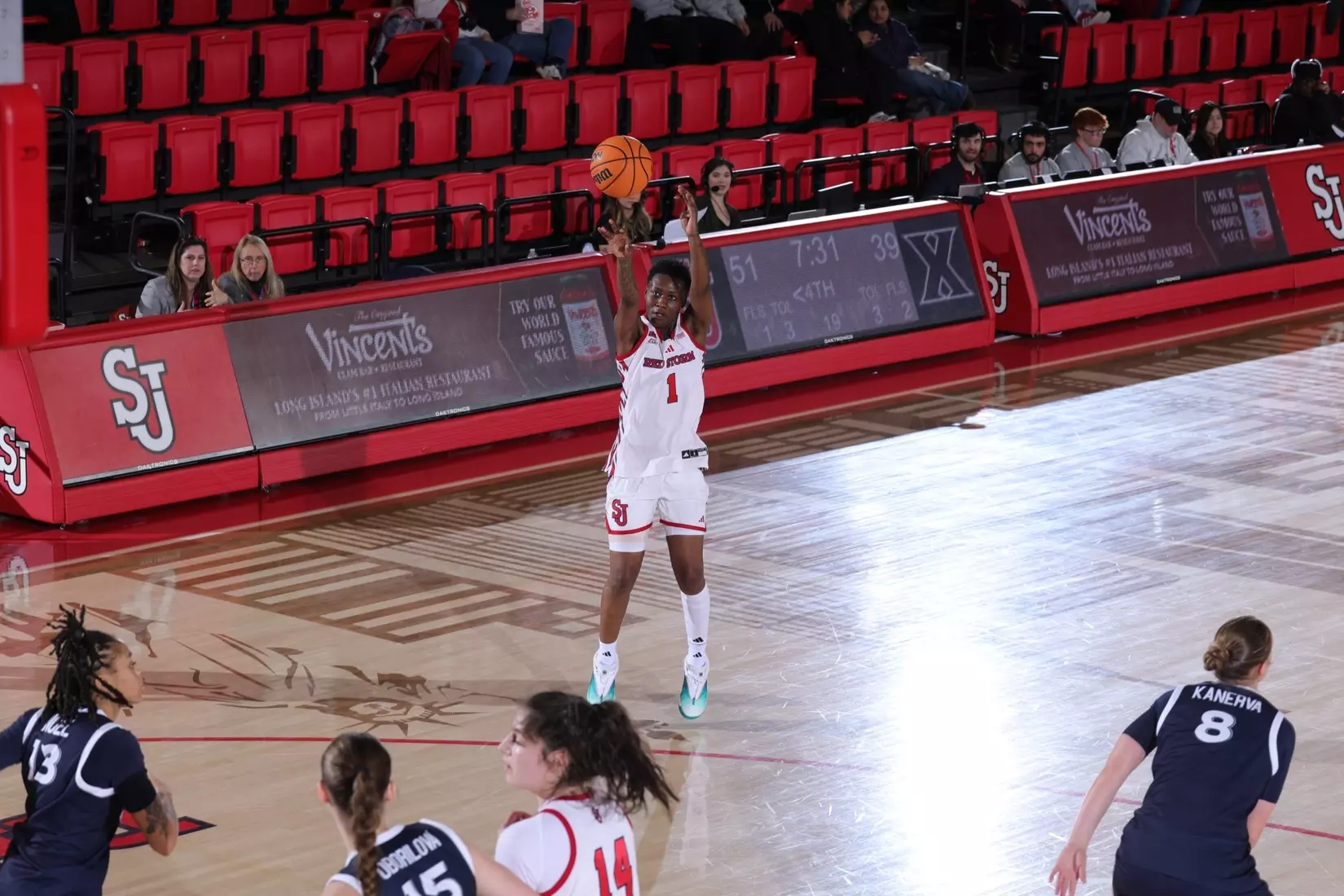 St. John’s guard Beautiful Waheed rises and releases a deep three-pointer at Carnesecca Arena in Queens, New York. Mandatory Credit: St John’s Athletics/Vincent Dusovic.