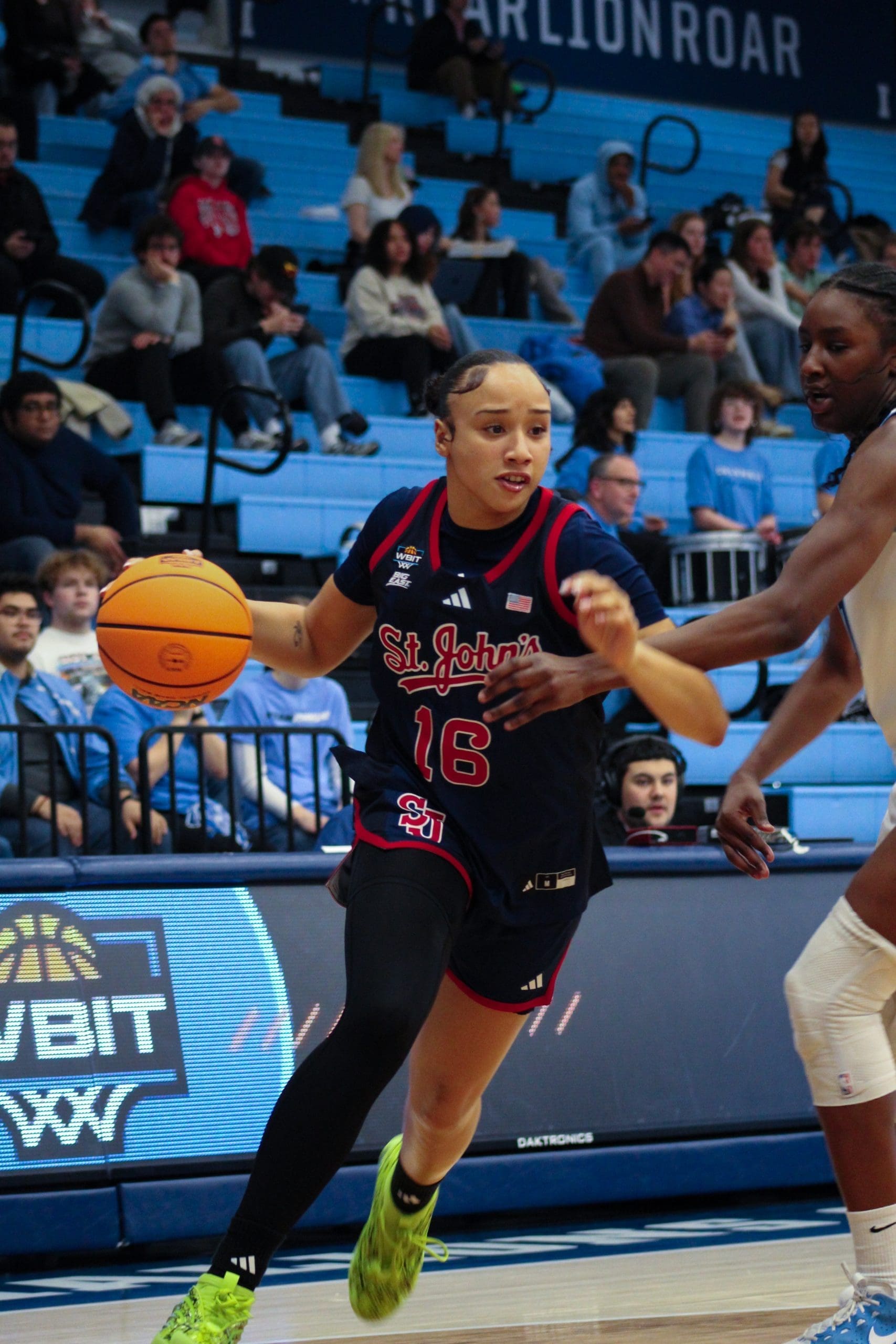 St. John’s forward Daniela Abies drives to the basket during a game against Columbia.