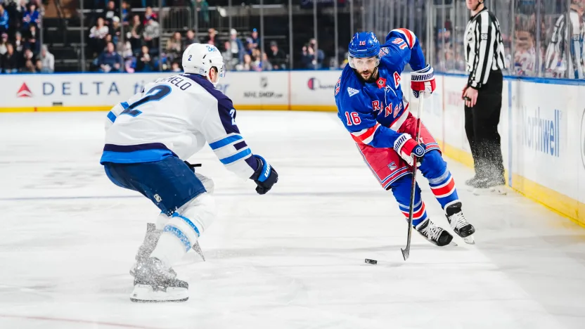 3/22/2026 Madison Square Garden, New York, NY., Vincent Trocheck skates down the near side. Mandatory Credit: New York Rangers