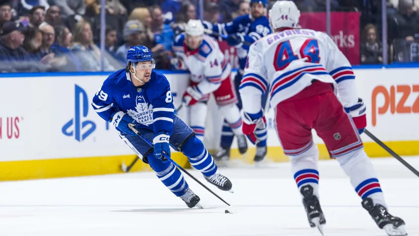3/25/2026 Scotiabank Arena, Toronto, ON., Vladislav Gavrikov attempting to stop a rush. Mandatory Credit: New York Rangers