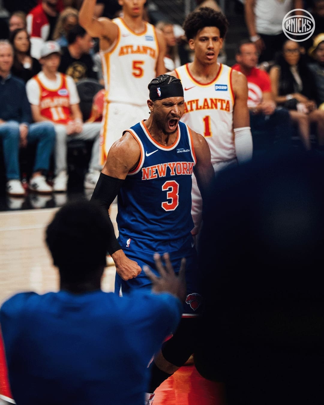 Josh Hart is yelling out to the visiting Knicks Fans