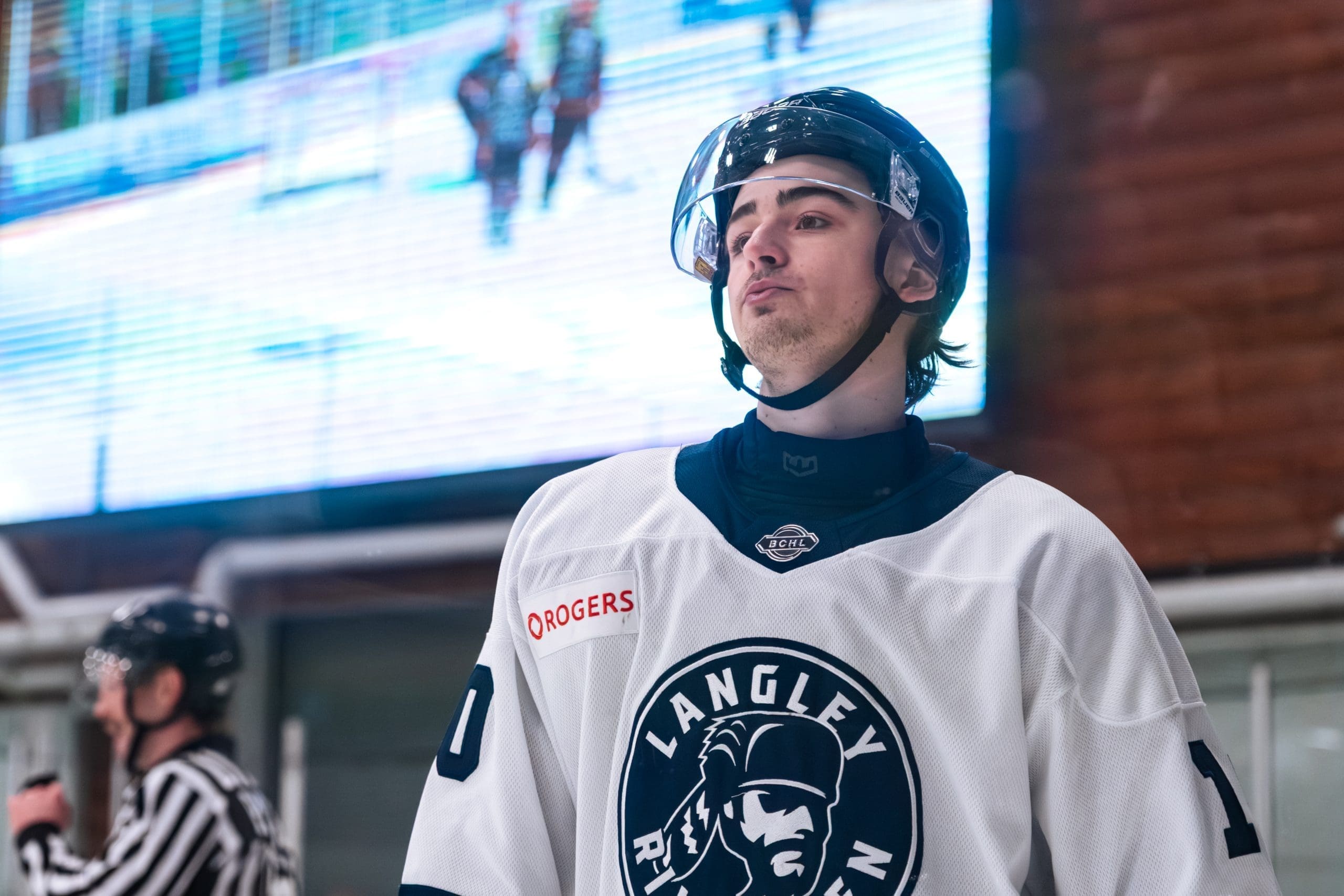 Connor Jalbert playing for the Langley Rivermen; 04/08/26; Photo Credit: Langley Rivermen/Karysedsgn