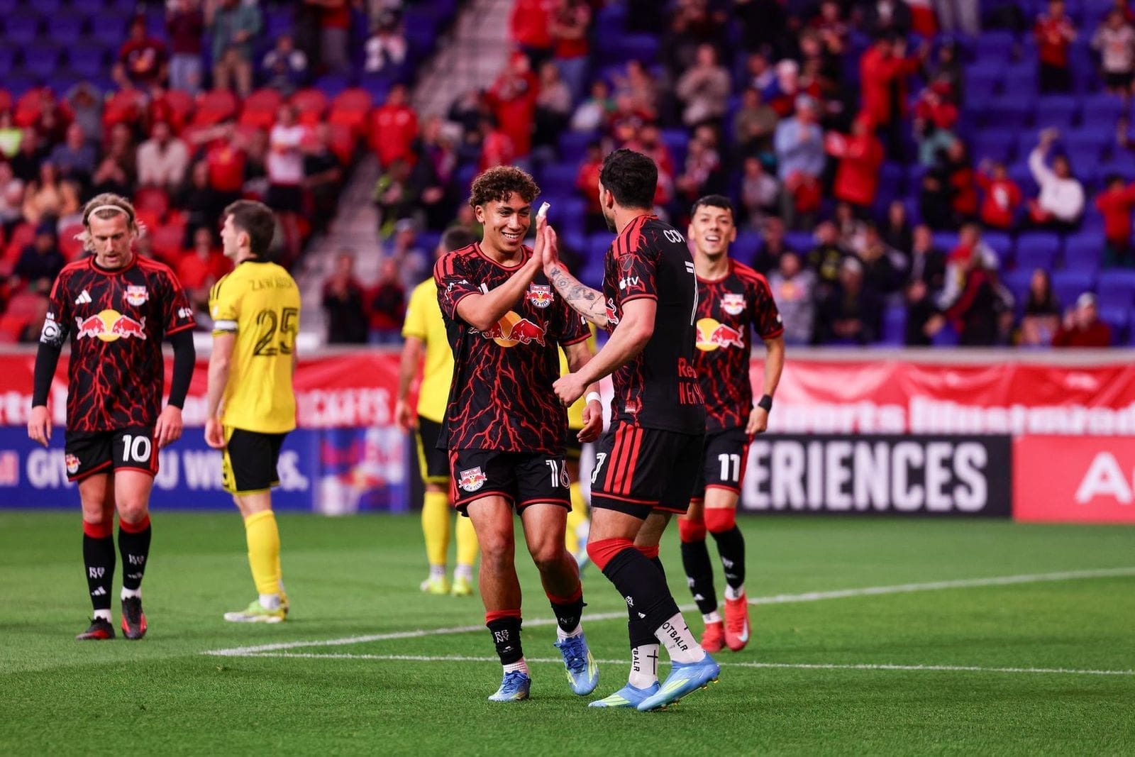 Julian Hall celebrates a goal.