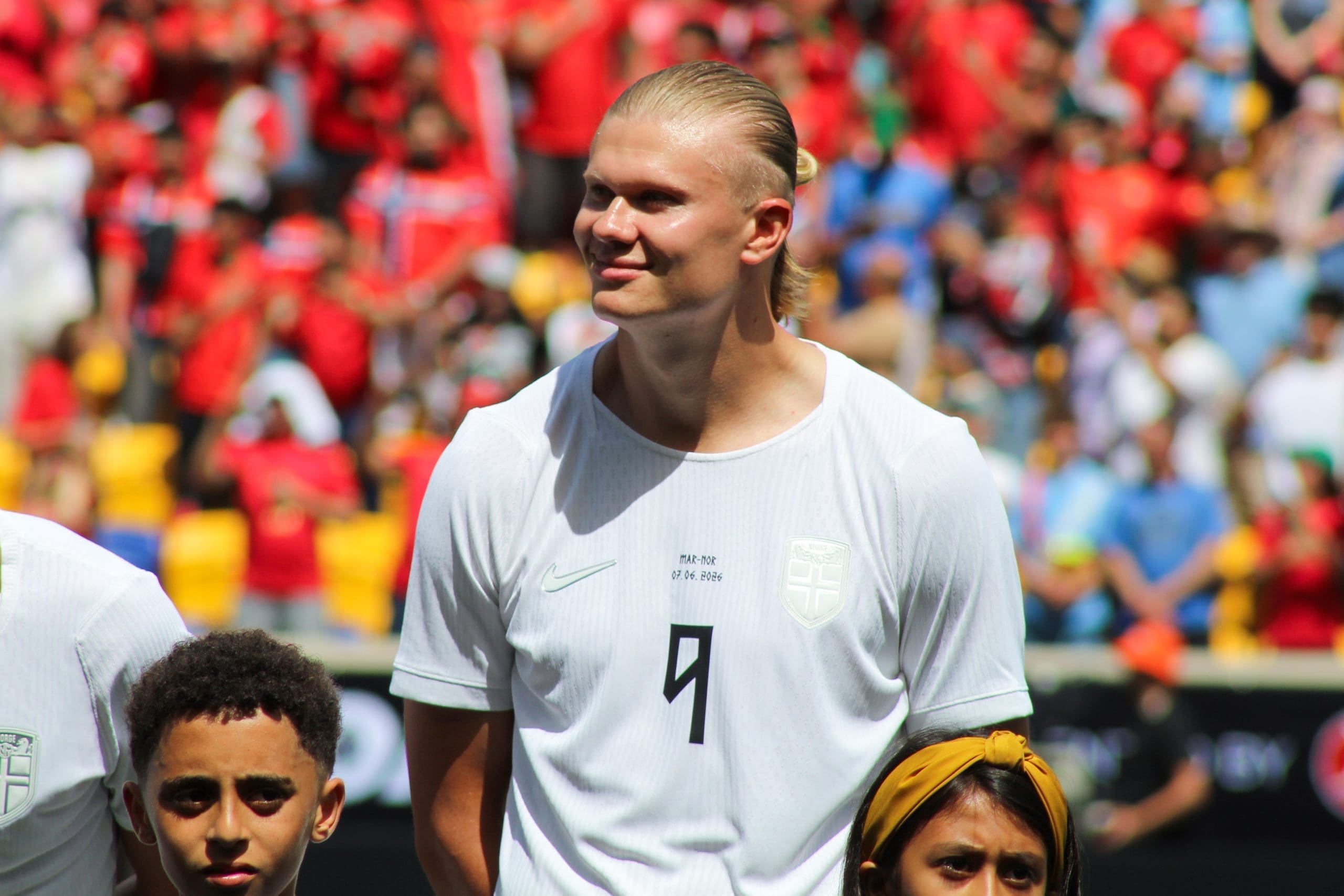 Norway's Erling Haaland standing in the starting XI photo before the game at Sports Illustrated Stadium in Harrison, NJ.